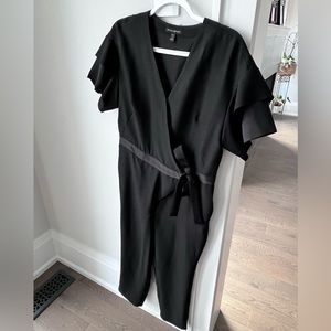 Banana Republic Black Crepe Jumpsuit with matte satin accent